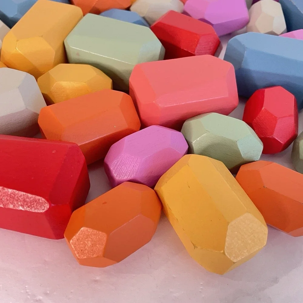Montessori 40 PC Wooden Sorting Stacking Rocks Stones Educational Building Block